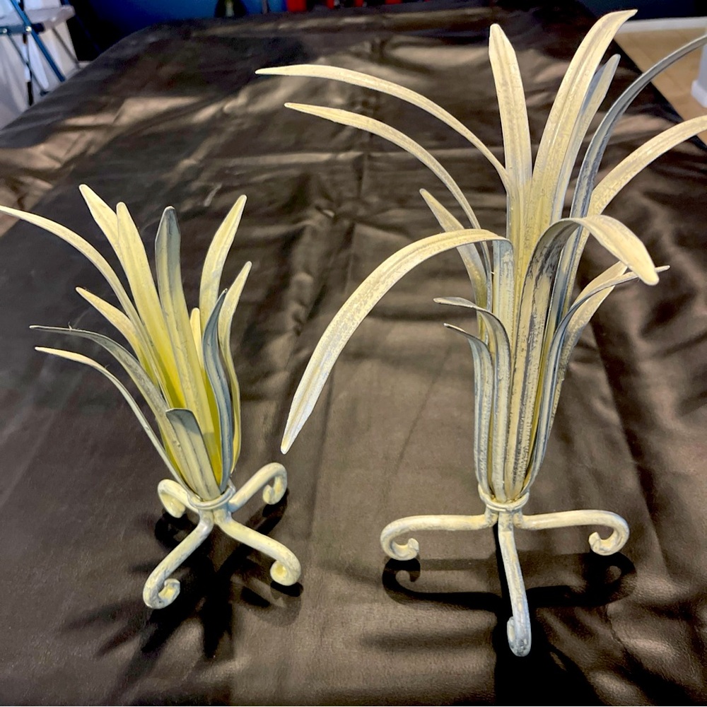 Vintage Wrought Iron Cactus Candlesticks